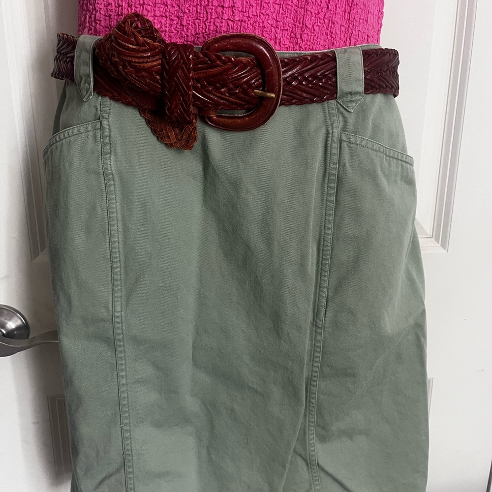 Christopher & Banks Green Mini Skirt with Brown Belt